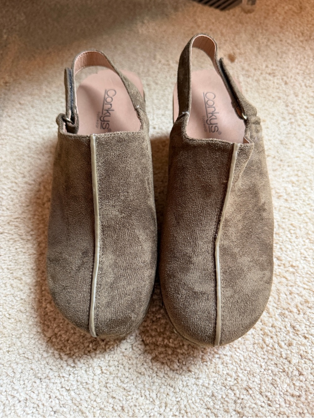 Corkys Taupe Suede Slingback Clog Mules